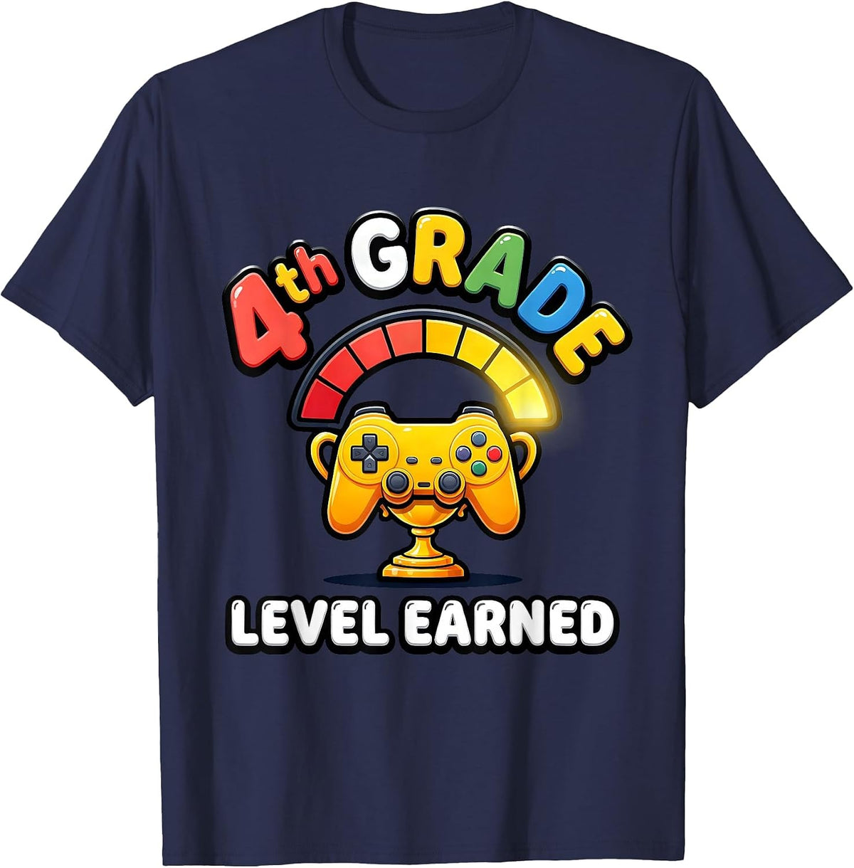 Men's 4th Grade Level Earned Back To School Gamer First Day Grade T-Shirt - Navy Blue