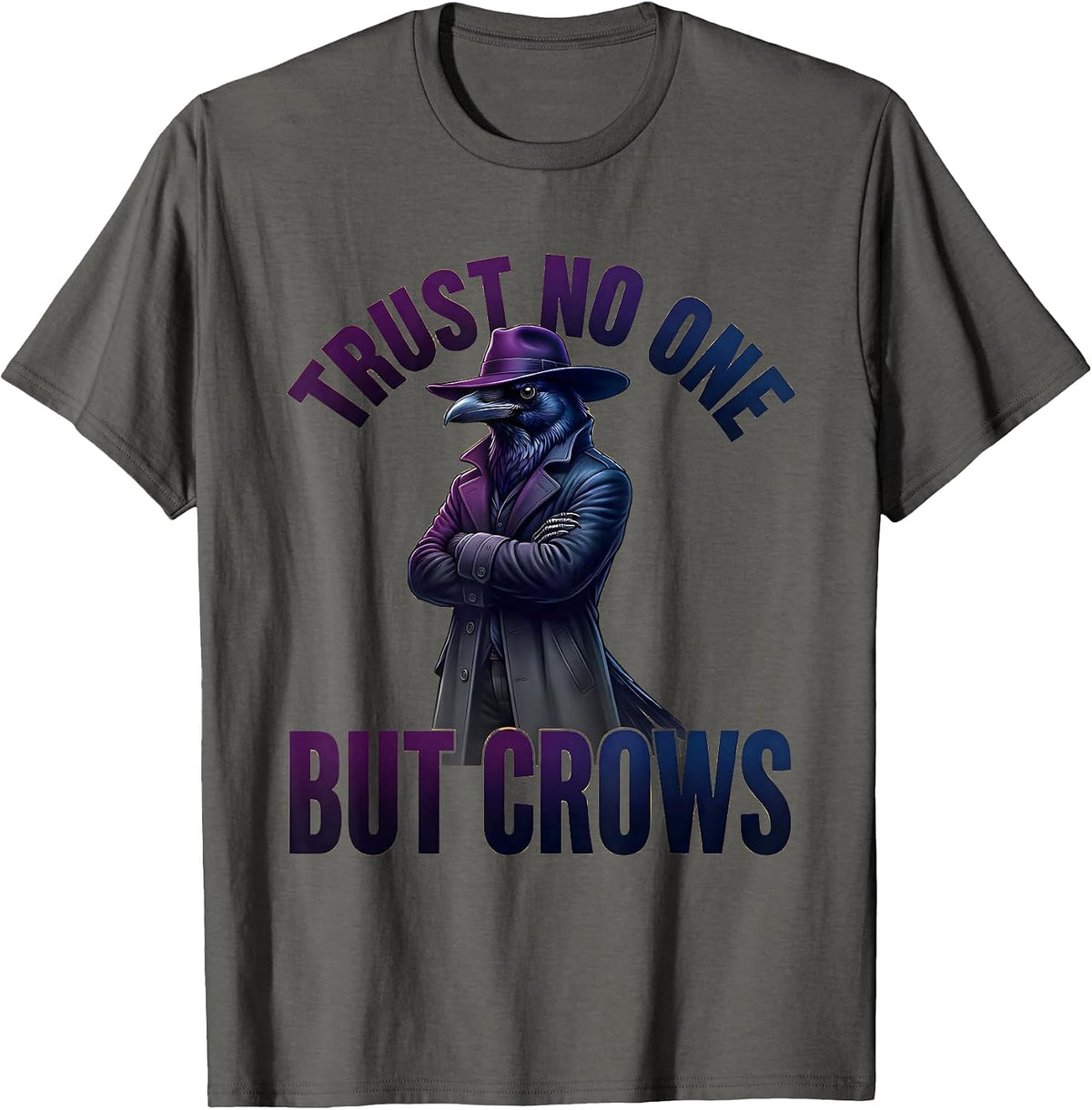 Trust No One But Crows Graphic Design T-Shirt - Asphalt Grey