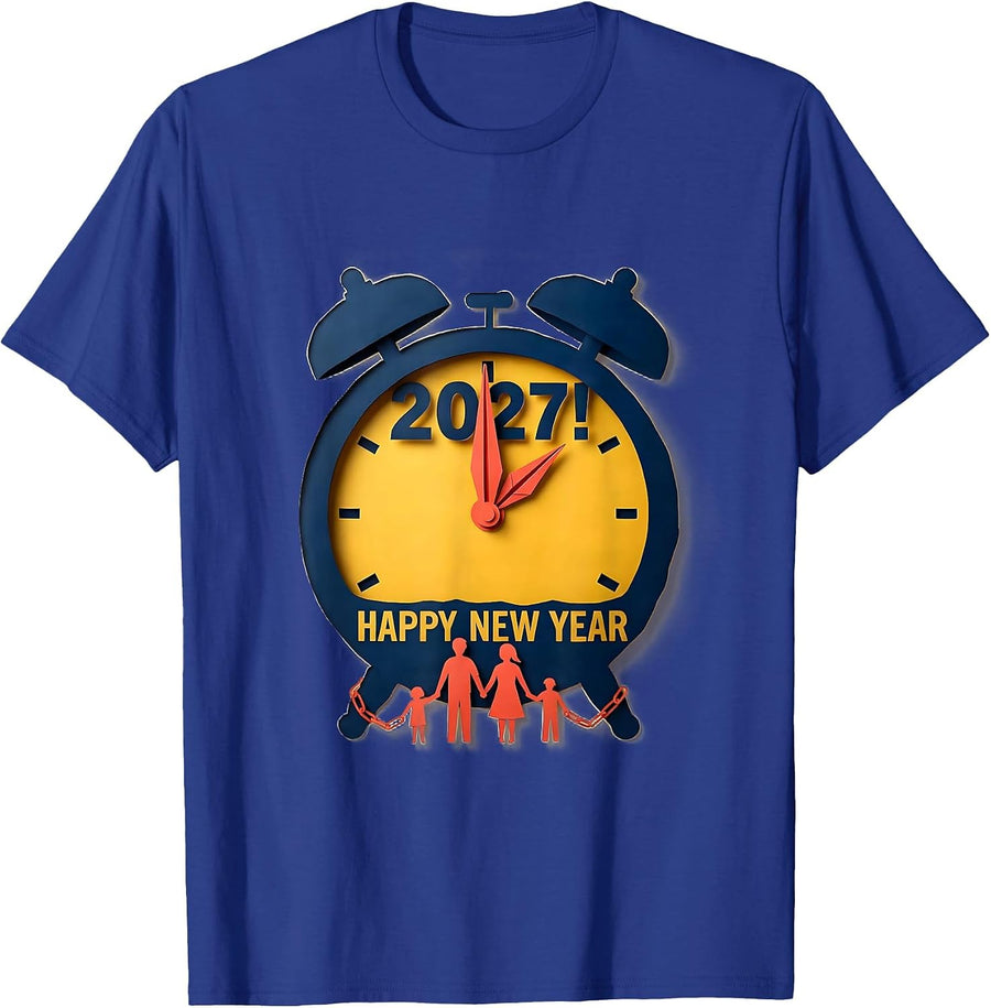 Happy New Year 2027 Paper Cutout Family Matching Celebration T-Shirt - Royal Blue