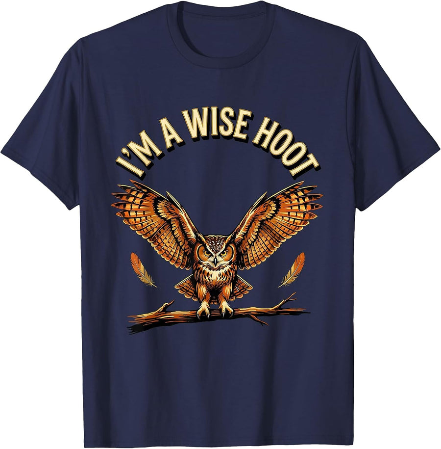 I'm A Wise Hoot Retro Owl Bird Lover Funny Sarcastic Vintage T-Shirt - Navy Blue
