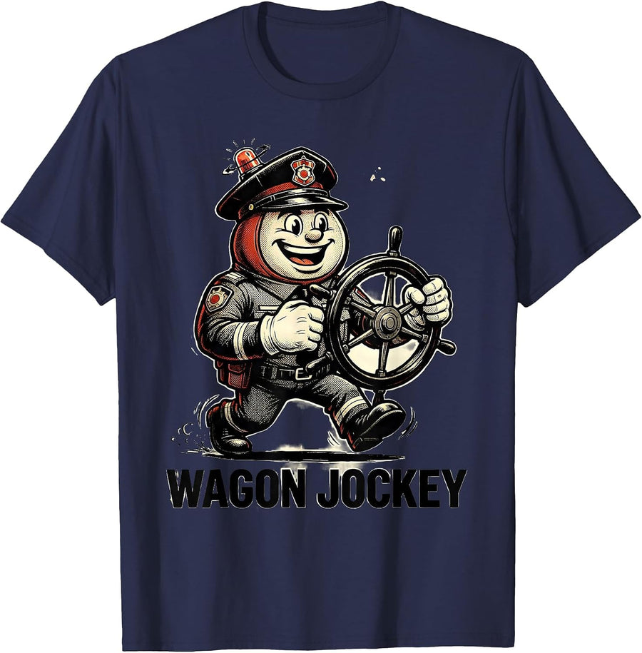 Wagon Jockey Retro Cartoon EMS Paramedic EMT Gift T-Shirt - Navy Blue