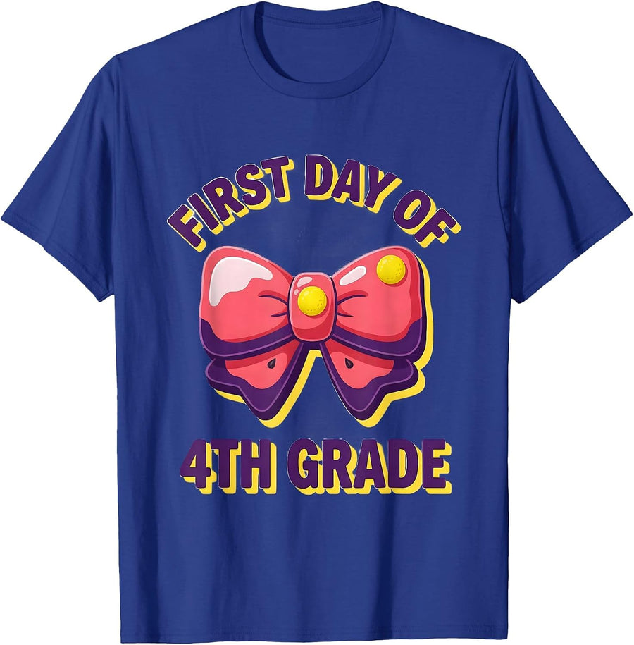First Day Of 4th Grade Coquette Bow Back To School Girly T-Shirt - Royal Blue