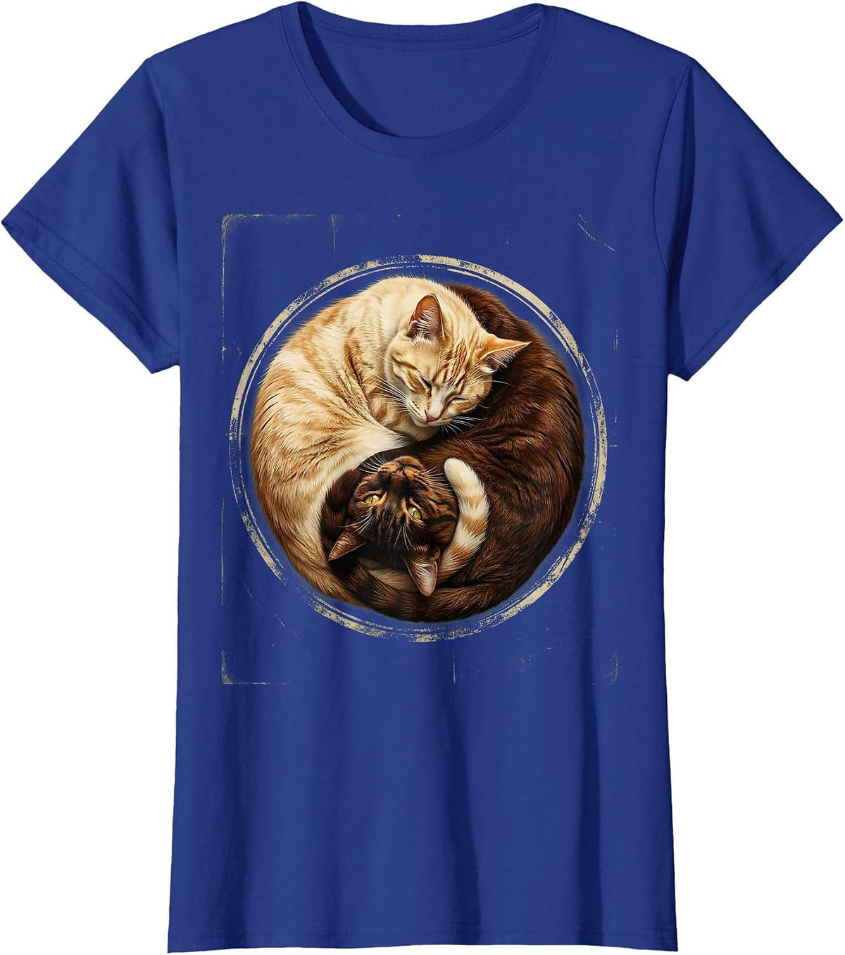 Women's Yin Yang Sleeping Cats Matching Couples Design T-Shirt - Royal Blue