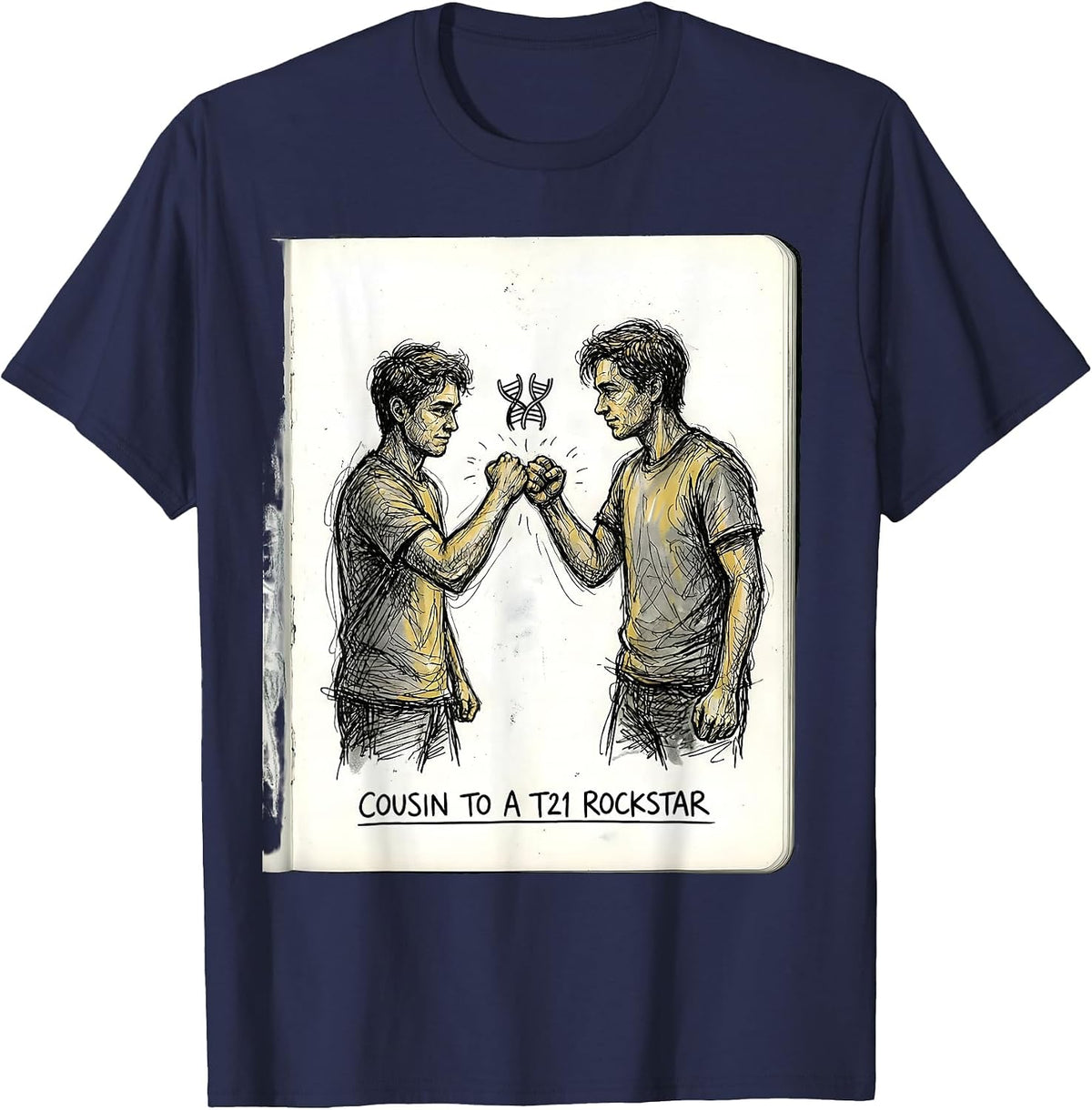 Men's Cousin To A T21 Rockstar Inspirational Down Syndrome T-Shirt - Navy Blue