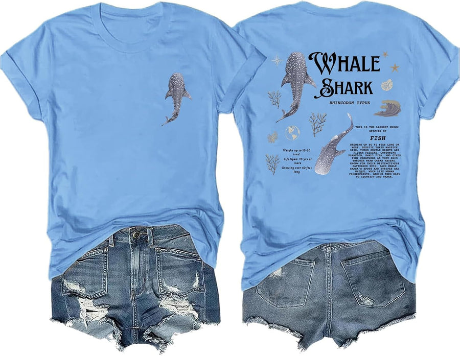 Whale Shark Shirt Ocean Lover V-Neck Shirt Educational Shark Tee for Women Men Unisex - Sky Blue