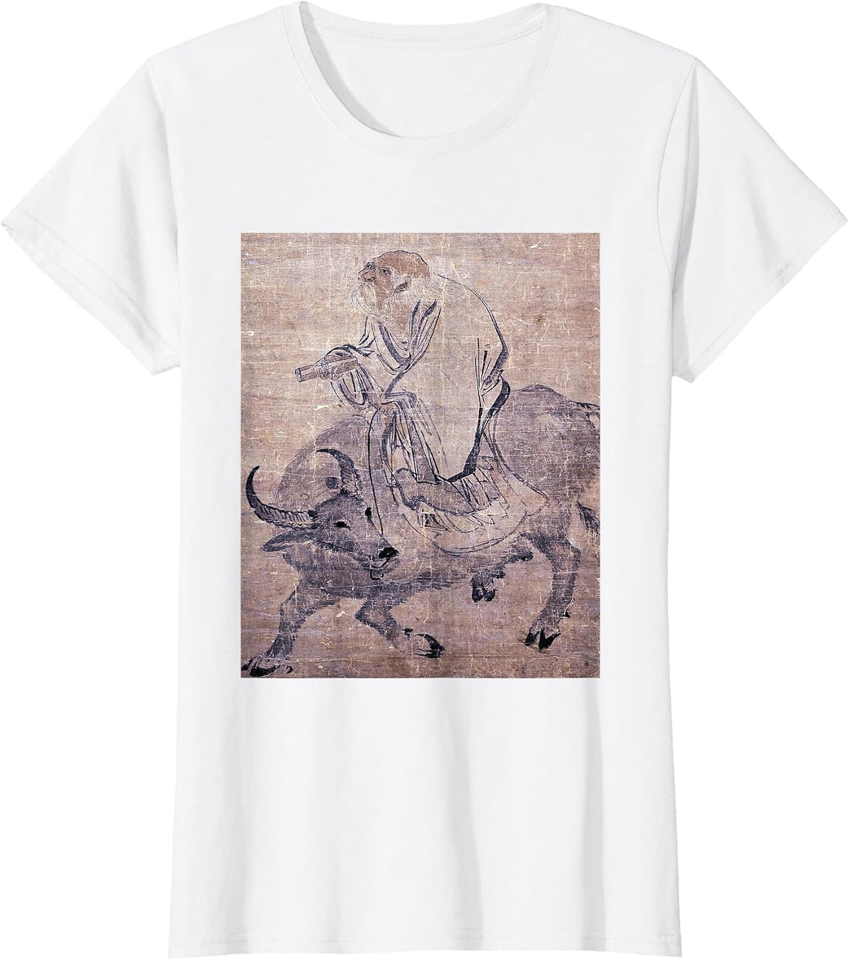 Laozi on Ox - Lao Tzu Tao Te Ching Taoism Chinese Religion T-Shirt - White