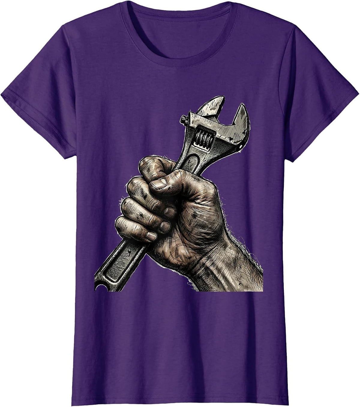 Women's Grease Monkey Mechanic Wrench Graphic Tee T-Shirt - Purple