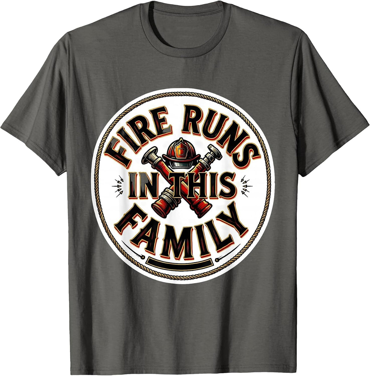 Fire Runs In This Family Retro Firefighter Pride Badge T-Shirt - Asphalt Grey