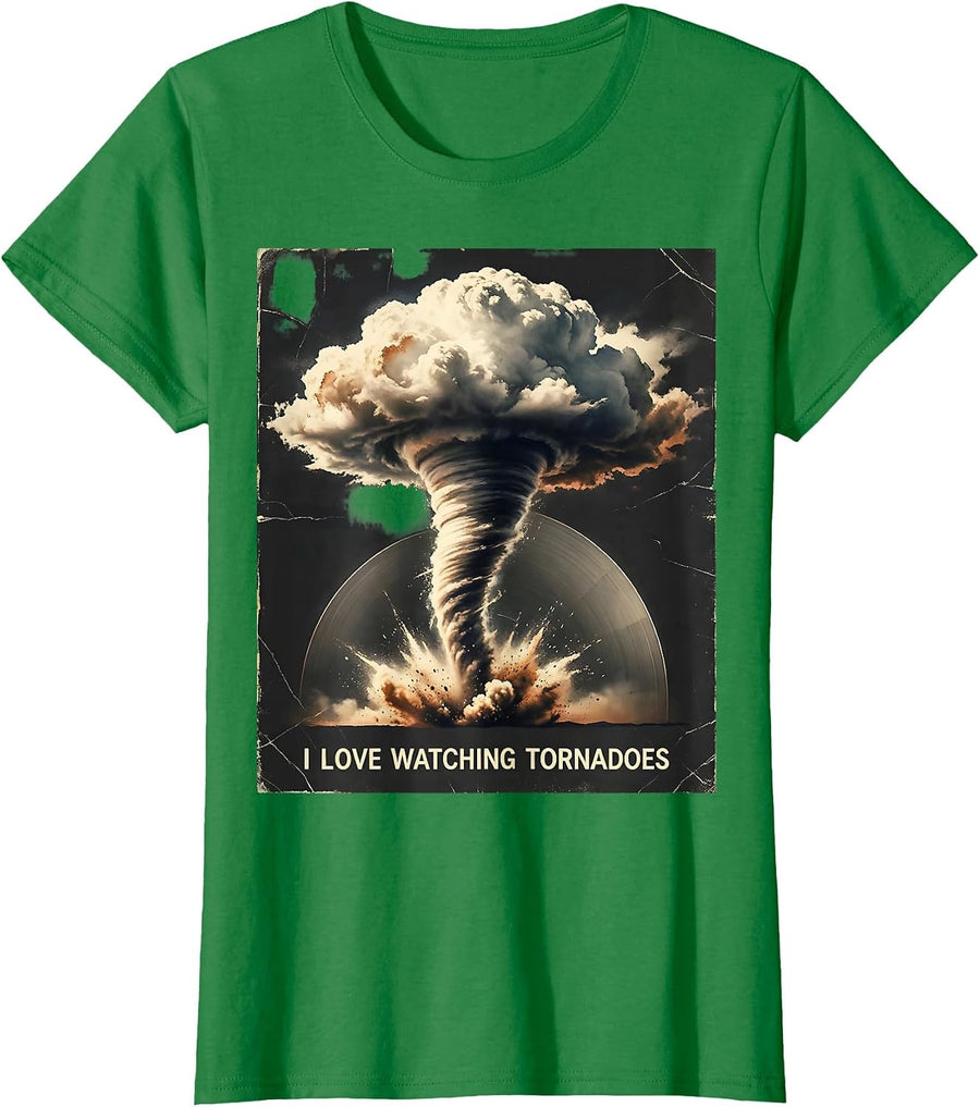 Women's I Love Watching Tornadoes Distressed Storm Chaser T-Shirt - Kelly Green
