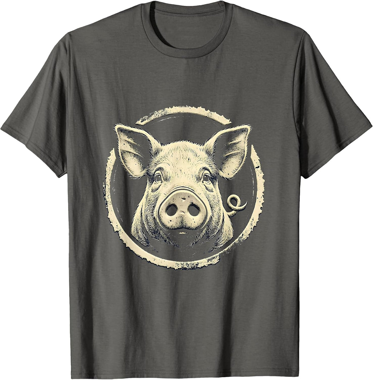 Pig Seal Stamp Farm Animal Lover Humor T-Shirt - Asphalt Grey
