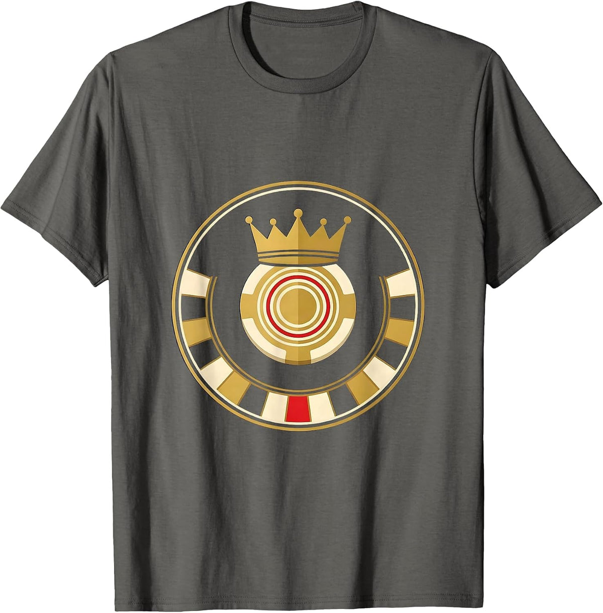 Men's Casino Seal Poker Chip Roulette Emblem Gambling Humor T-Shirt - Asphalt Grey