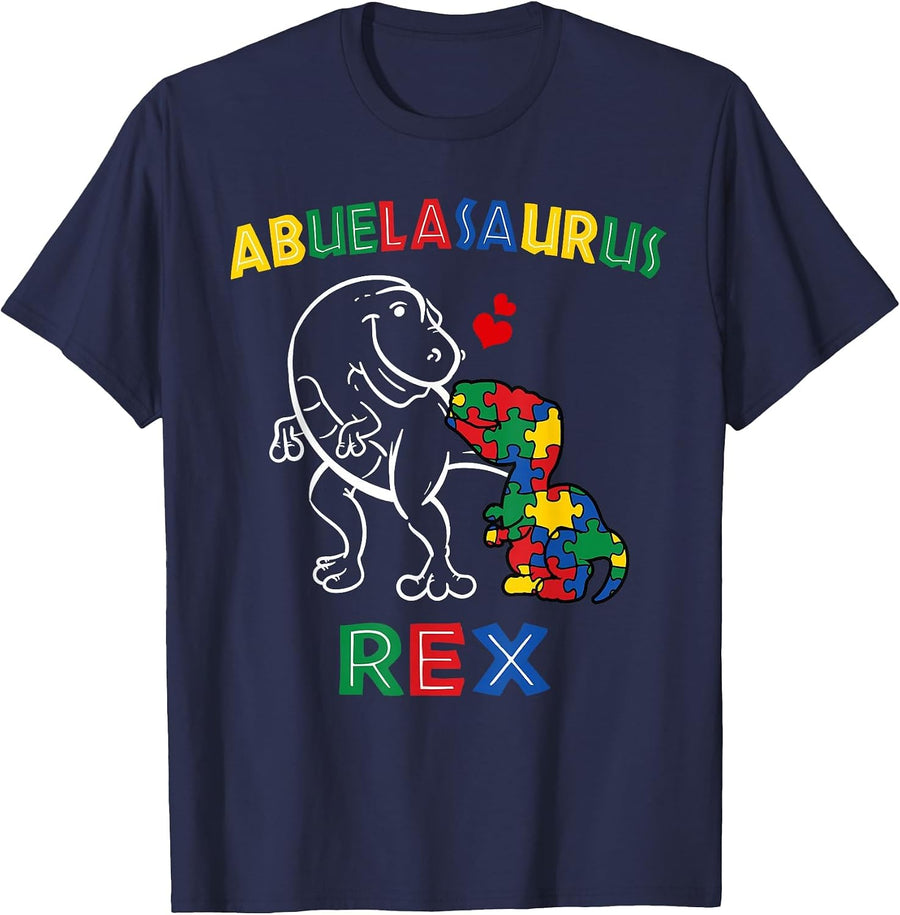 Abuelasaurus Autism Awareness Abuela Dinosaur Grandmother T-Shirt - Navy Blue