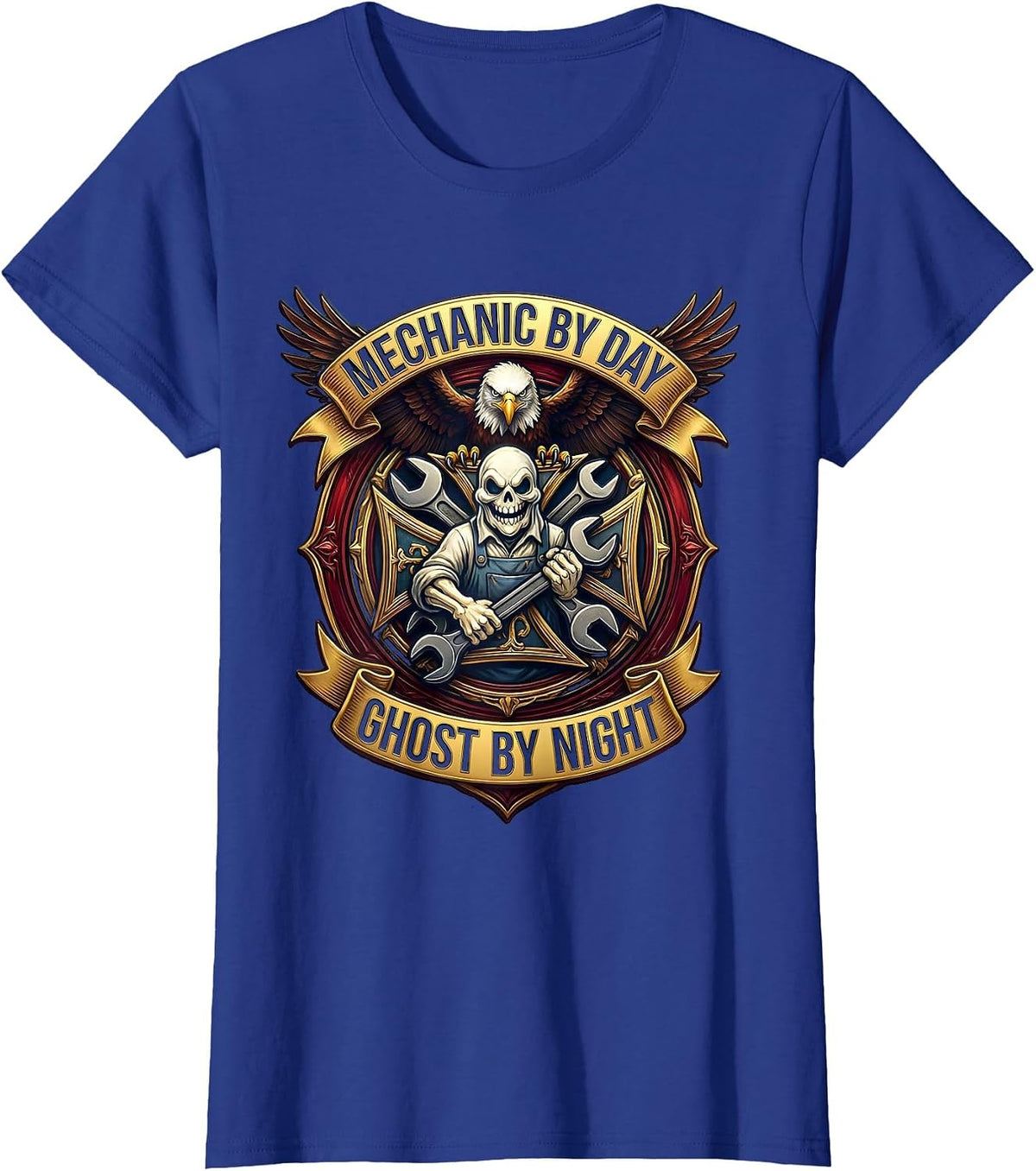 Women's Boo Crew Mechanic Halloween Ghost Design T-Shirt - Royal Blue
