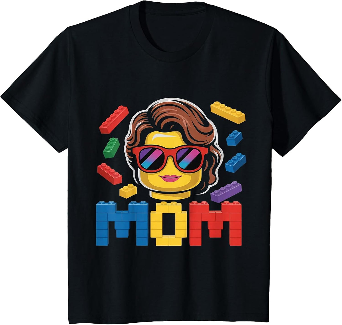 Family Mom Master Builder Building Bricks Blocks Mothers Day T-Shirt - Black