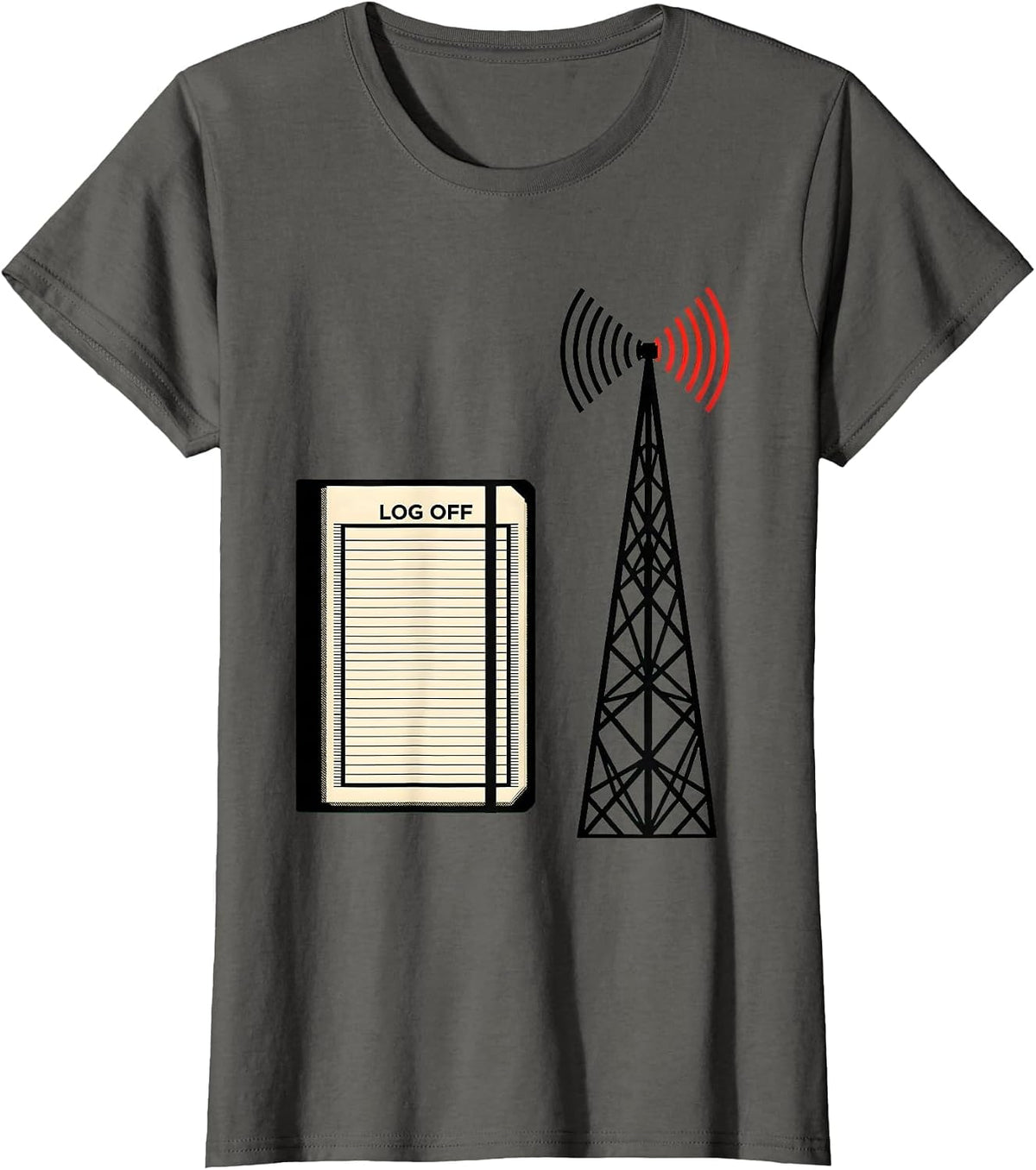 Women's Log Off Geometric Ham Radio Operator Hobbyist Humor T-Shirt - Asphalt Grey