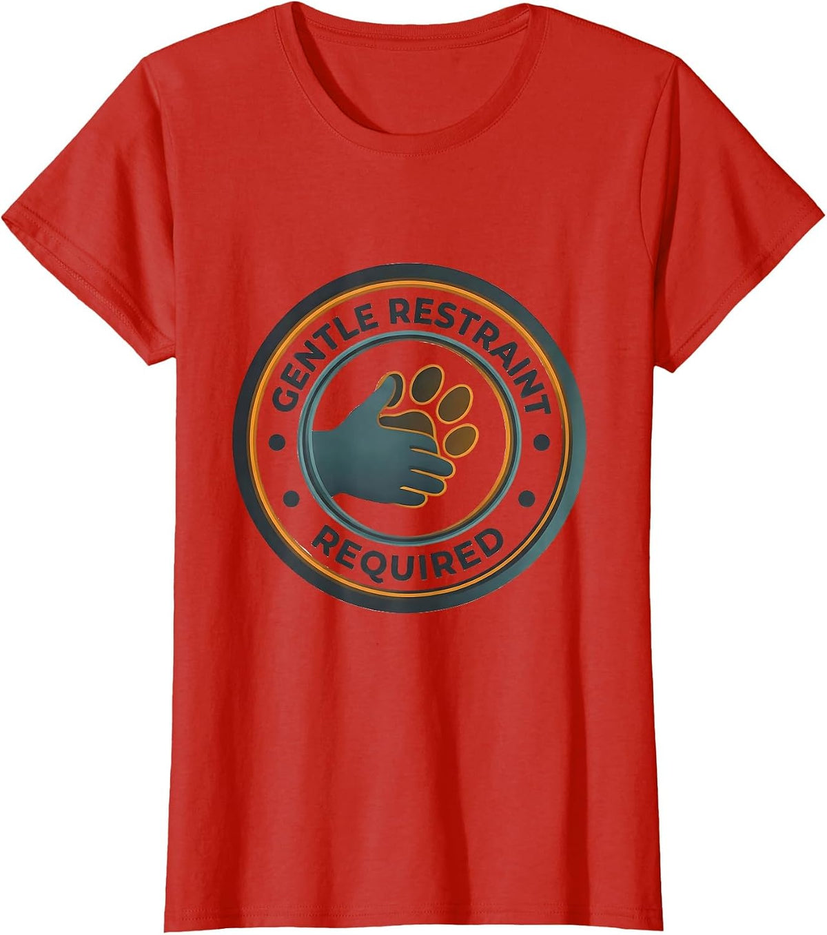 Women's GENTLE RESTRAINT REQUIRED Editorial Conceptual Vet Tech T-Shirt - Red