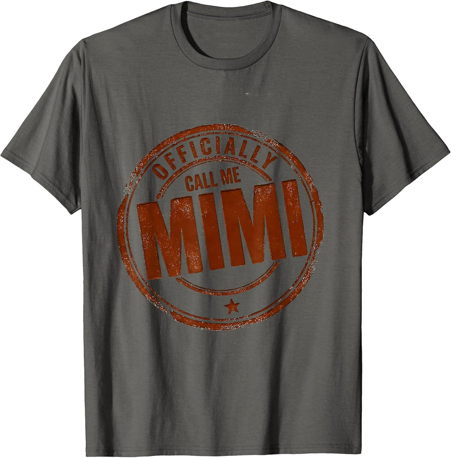 Officially Call Me Mimi Rubber Stamp New Grandma T-Shirt - Asphalt Grey