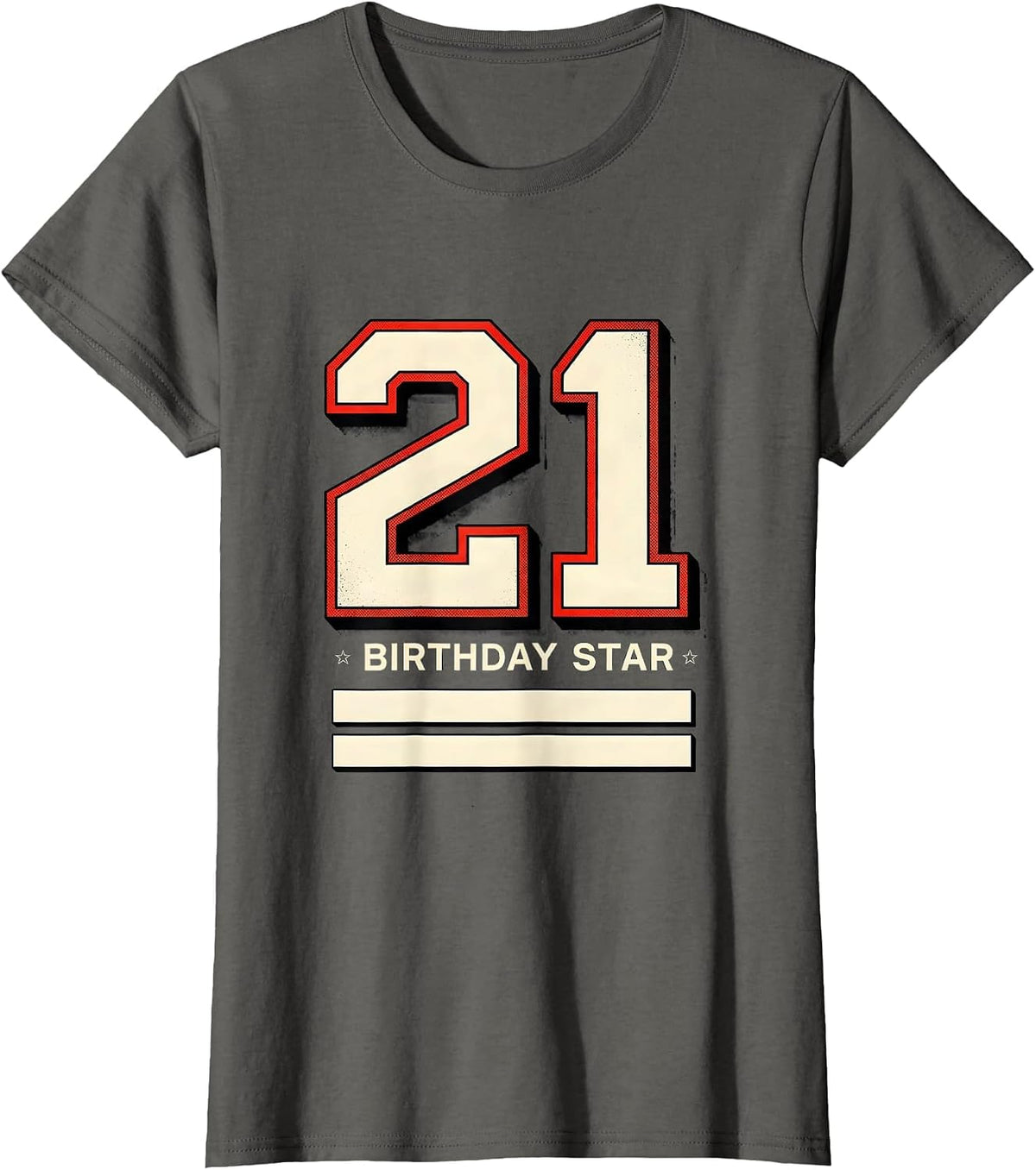 Women's Birthday Star 21 Sports Jersey Number Birthday Milestone T-Shirt - Asphalt Grey