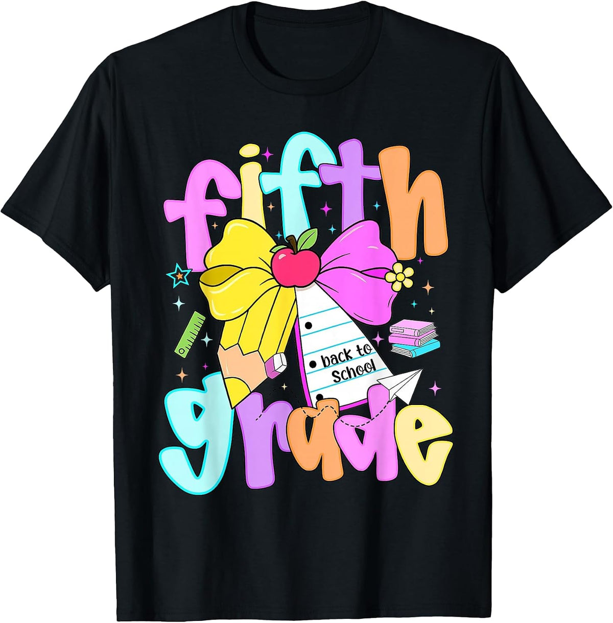 First Day of 5th Grade Shirt Girls Fifth Grade Back to School Tee T-Shirt - Black