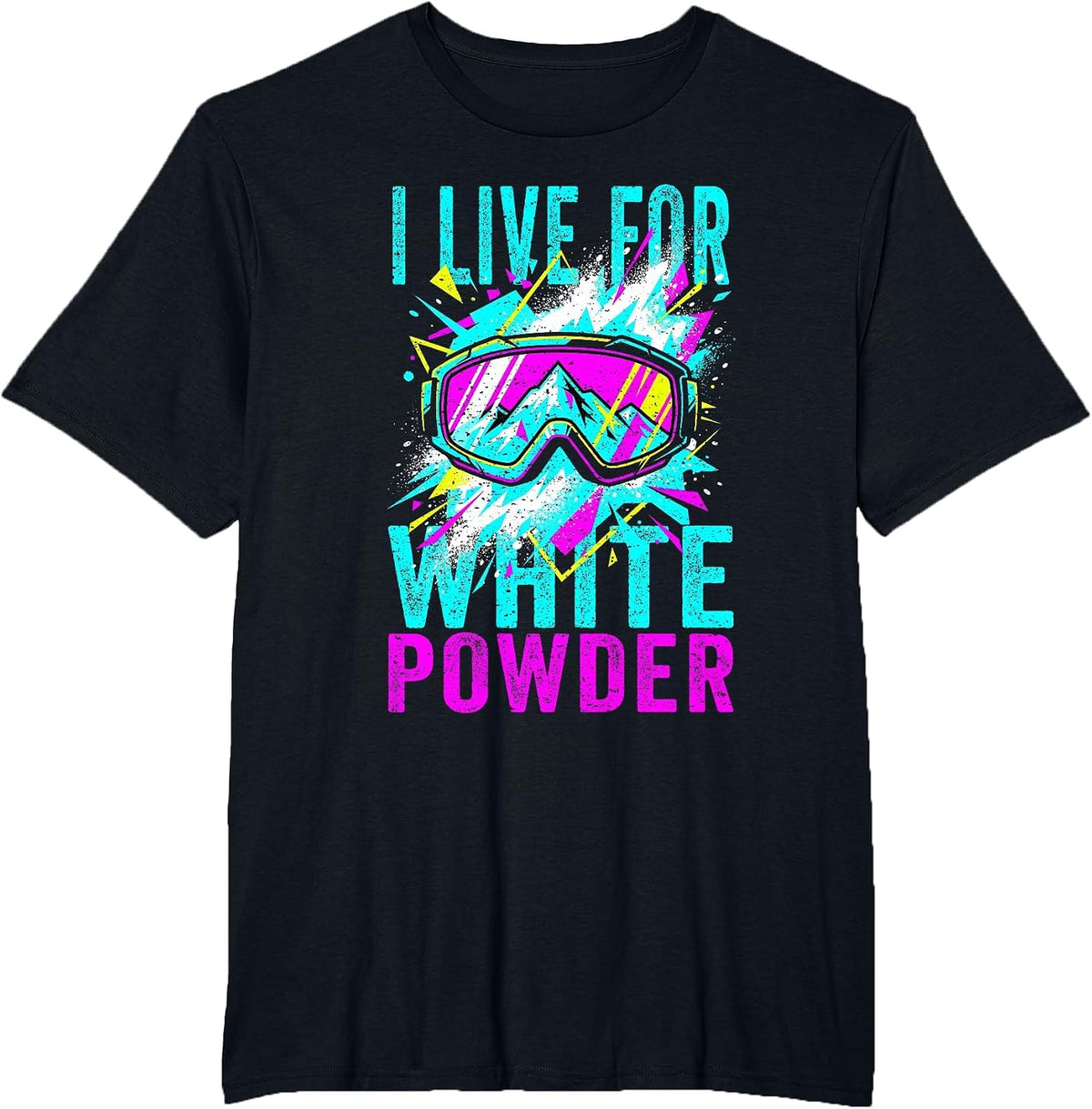 I Live for White Powder 80s 90s Retro Skiing Snowboard T-Shirt - Black