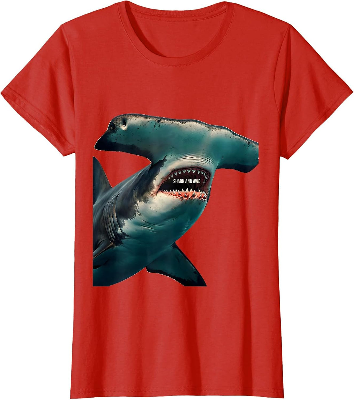 Shark And Awe Midcentury Modern Ocean Animal Humor Novelty T-Shirt - Red
