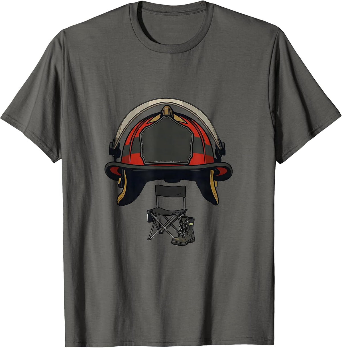 Men's Oversized Firefighter Helmet Minimalist Fireman Humor T-Shirt - Asphalt Grey