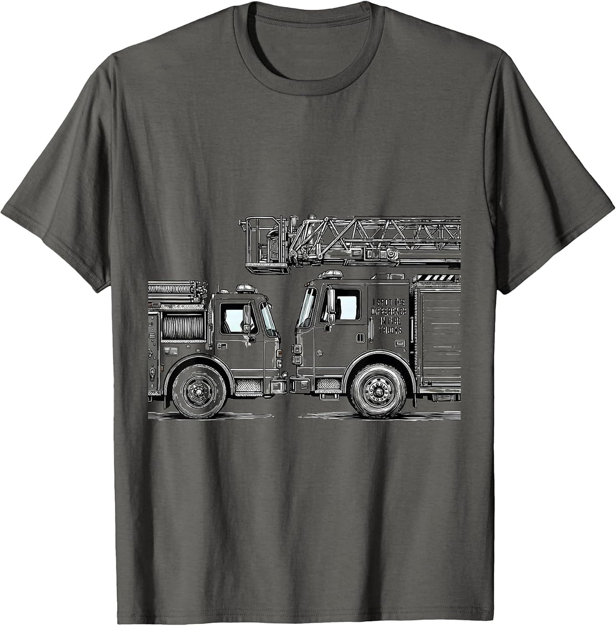 I Spot The Difference In Fire Trucks Funny Kids Firefighter T-Shirt - Asphalt Grey