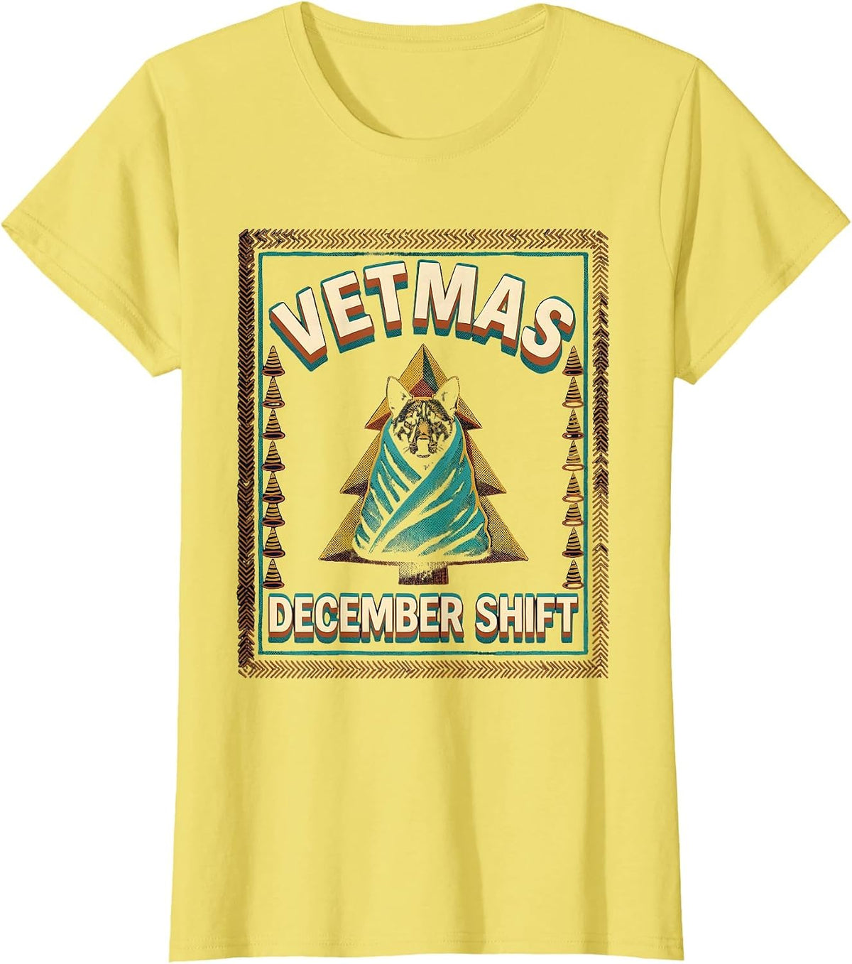 Women's Vetmas December Shift Funny Vet Tech Christmas Veterinary T-Shirt - Lemon Yellow