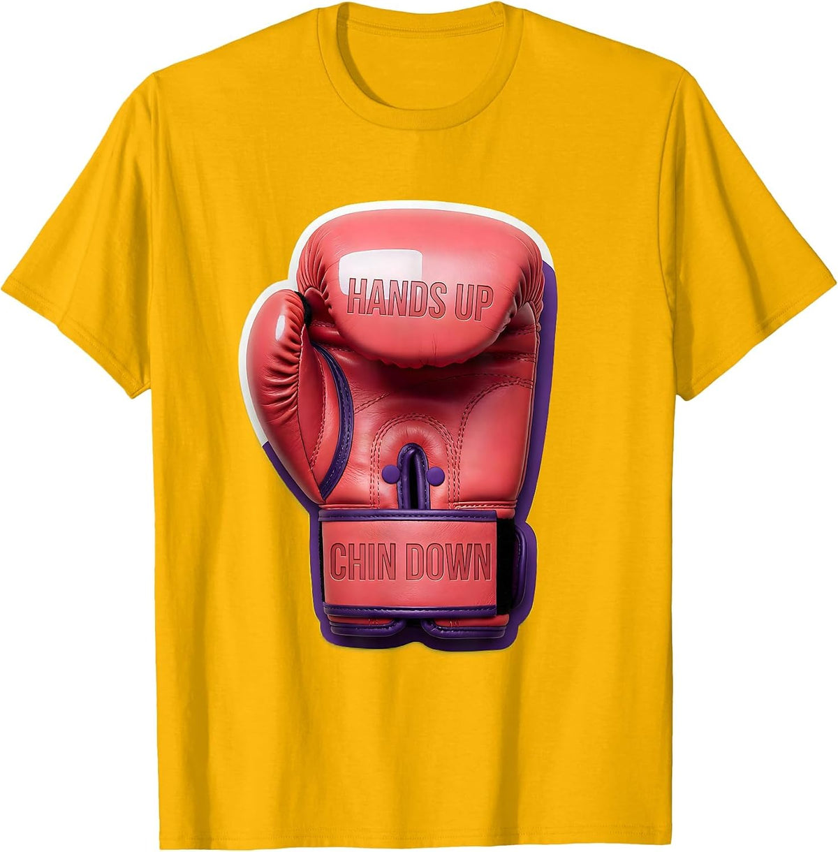 Hands Up Chin Down Boxing Graphic Design T-Shirt - Golden Yellow