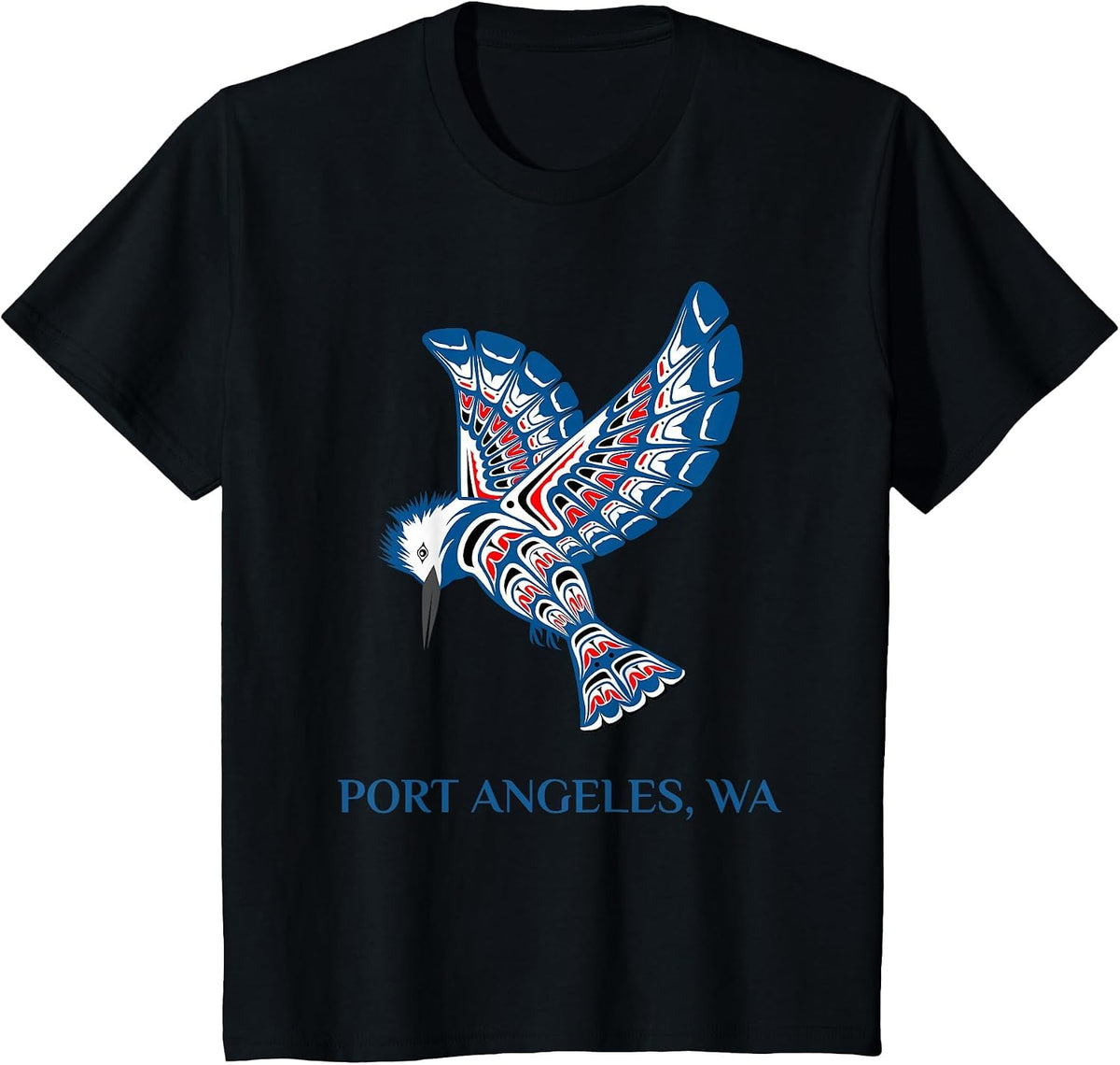 Port Angeles WA Native American Kingfisher Bird Watching T-Shirt - Black