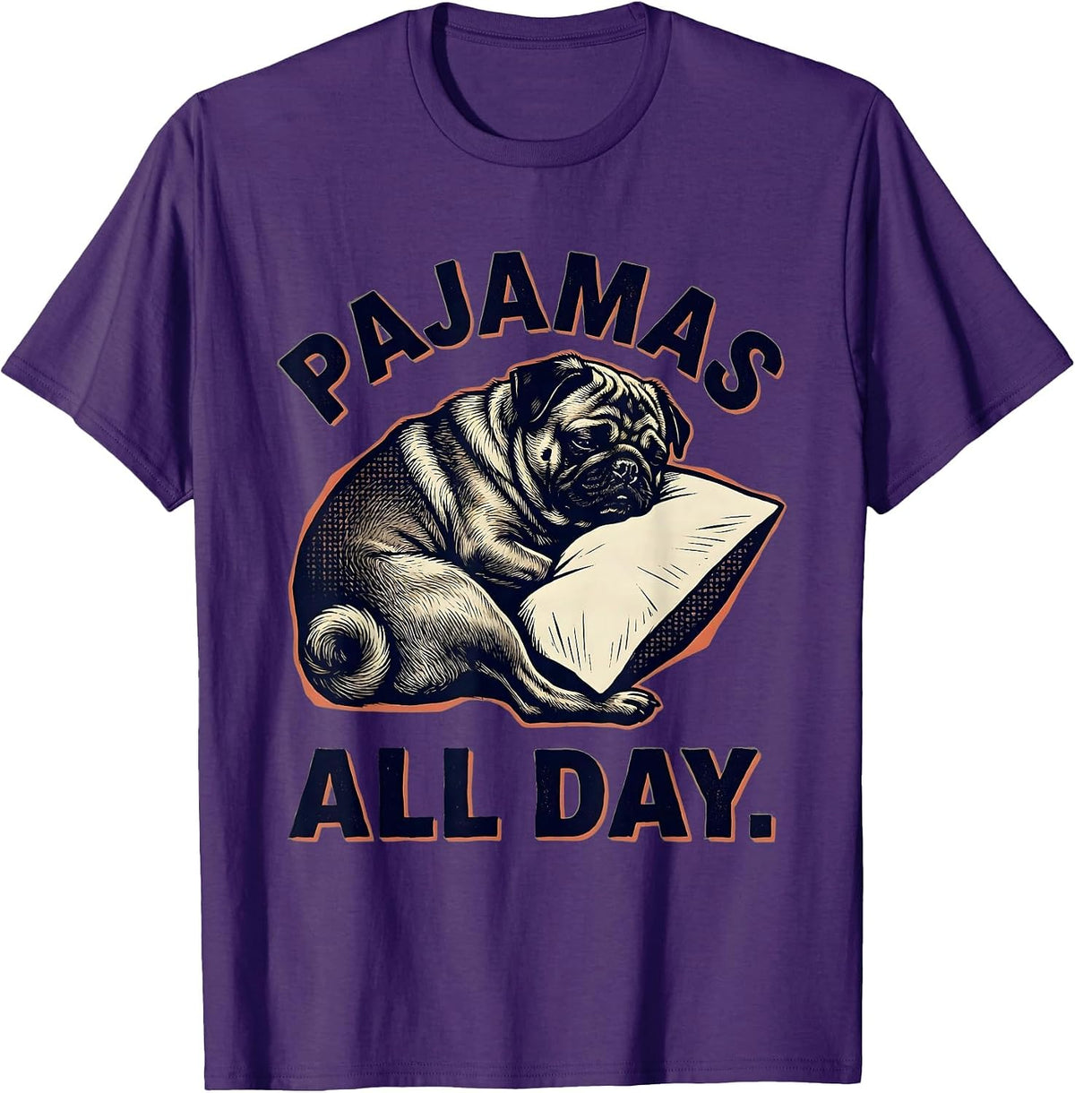 Pajamas All Day Funny Sleeping Pug Pajama Men Women Kids T-Shirt - Purple