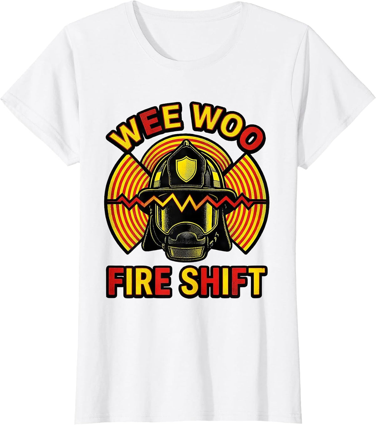 Wee Woo Fire Shift Funny Firefighter Badge Humor T-Shirt - White