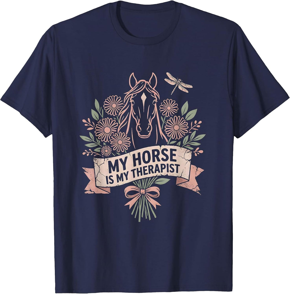 Men's My Horse Is My Therapist Equestrian Design T-Shirt - Navy Blue