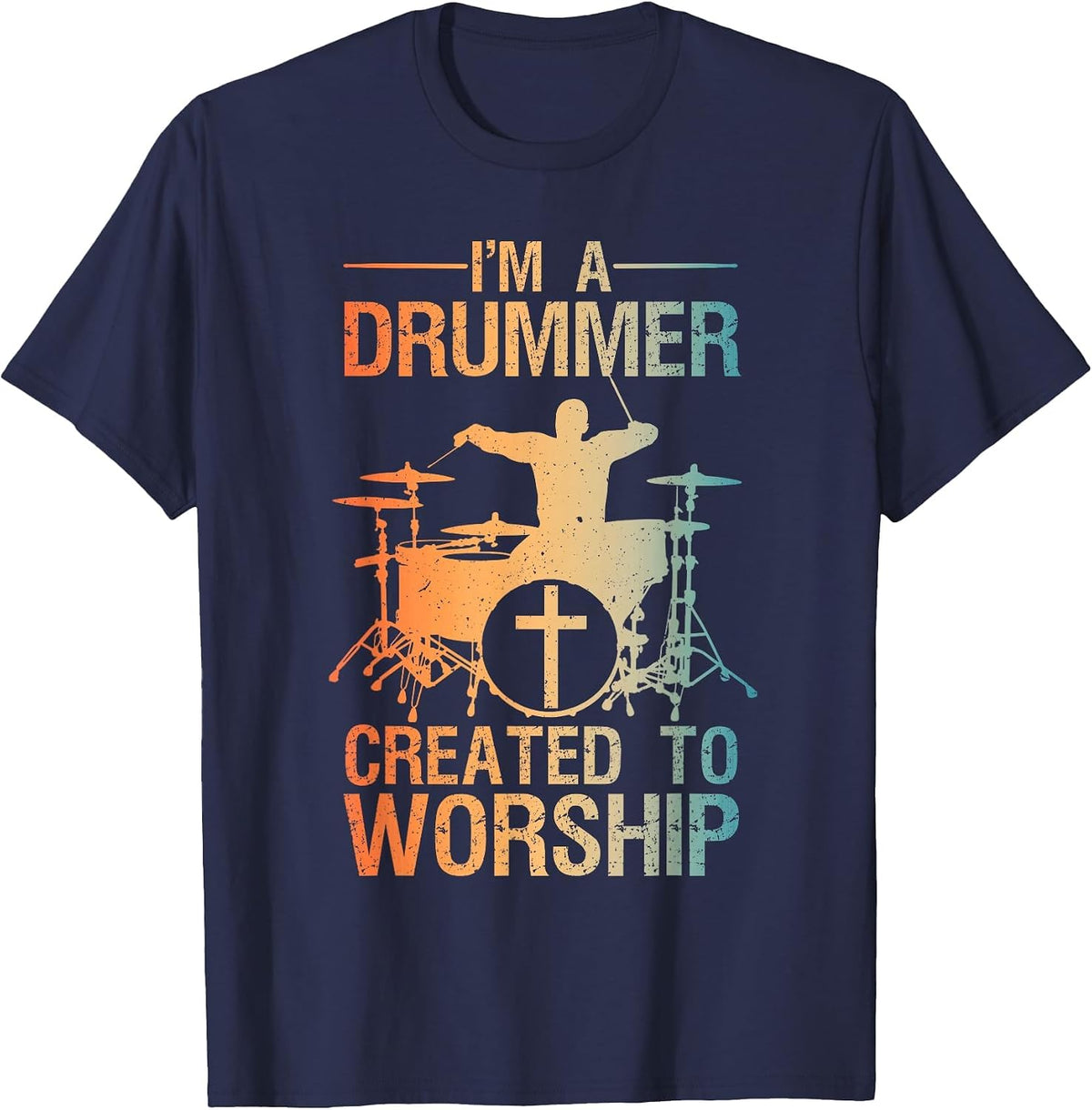 Funny Christian Drummer Art for Men Women Drum Player Lover T-Shirt - Navy Blue