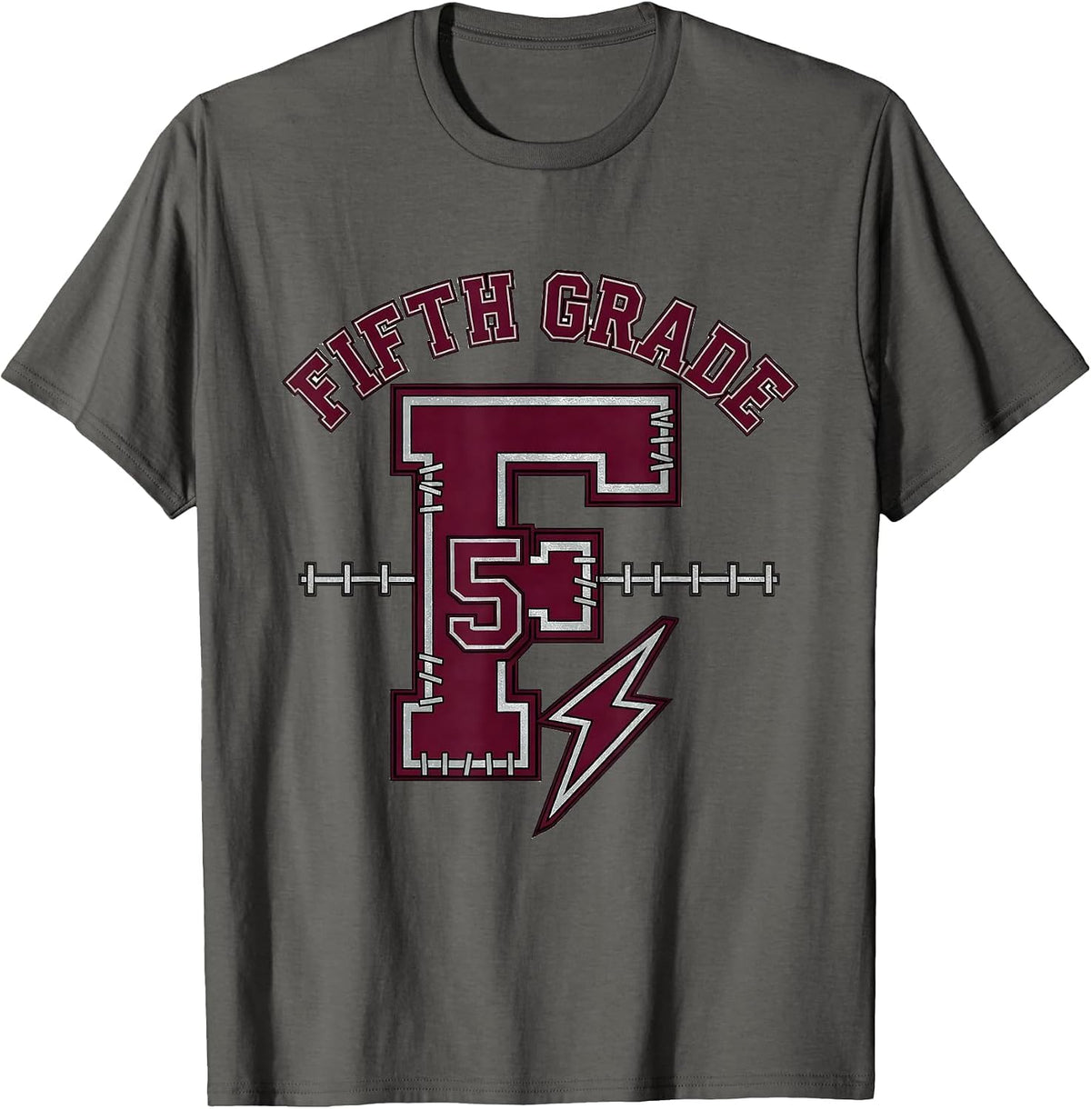 Fifth Grade Retro Teacher Lightning Bolt Pencil T-Shirt - Asphalt Grey