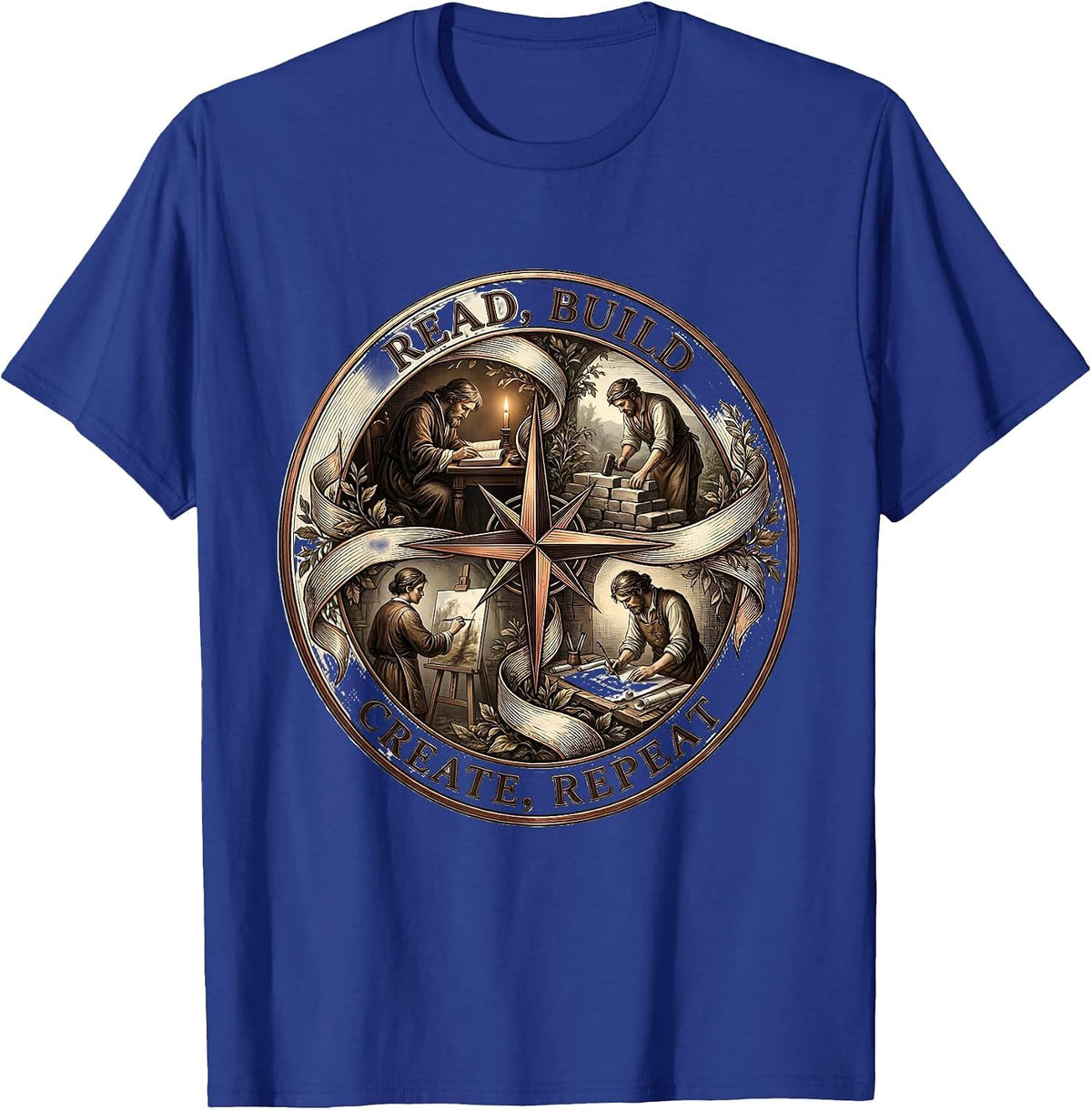 Men's Read Build Create Repeat Renaissance Men Design T-Shirt - Royal Blue