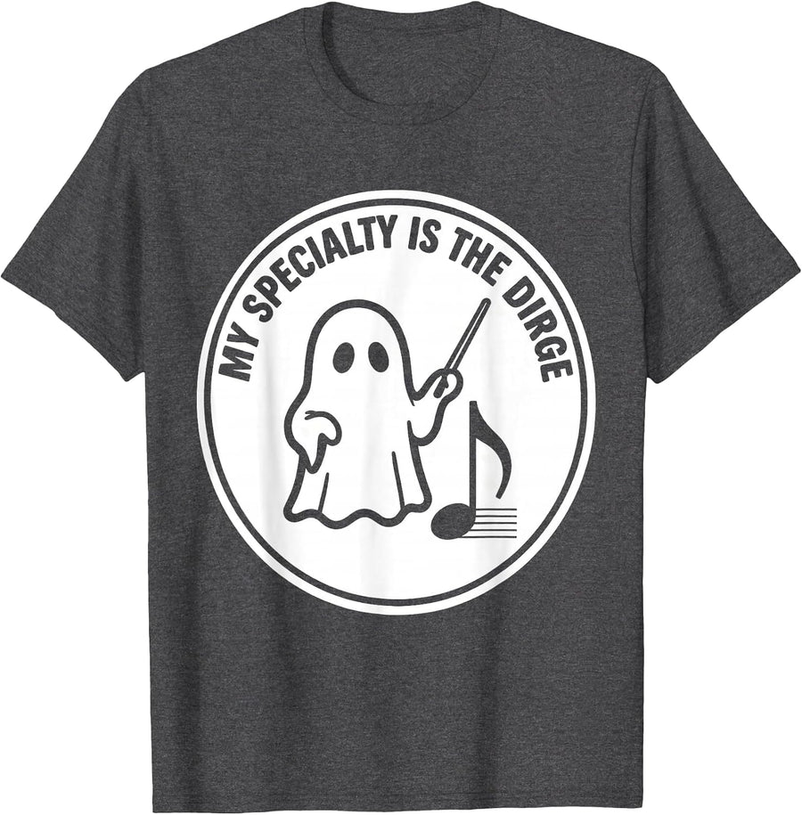 Men's My Specialty Is The Dirge Funny Music Teacher Ghost T-Shirt - Dark Heather Grey