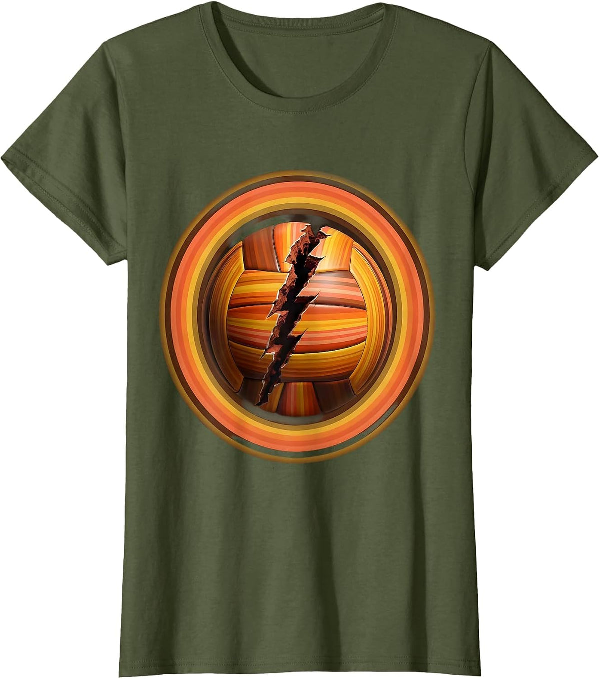 Women's Volleyball Lightning Bolt Crack Graphic T-Shirt - Olive Green