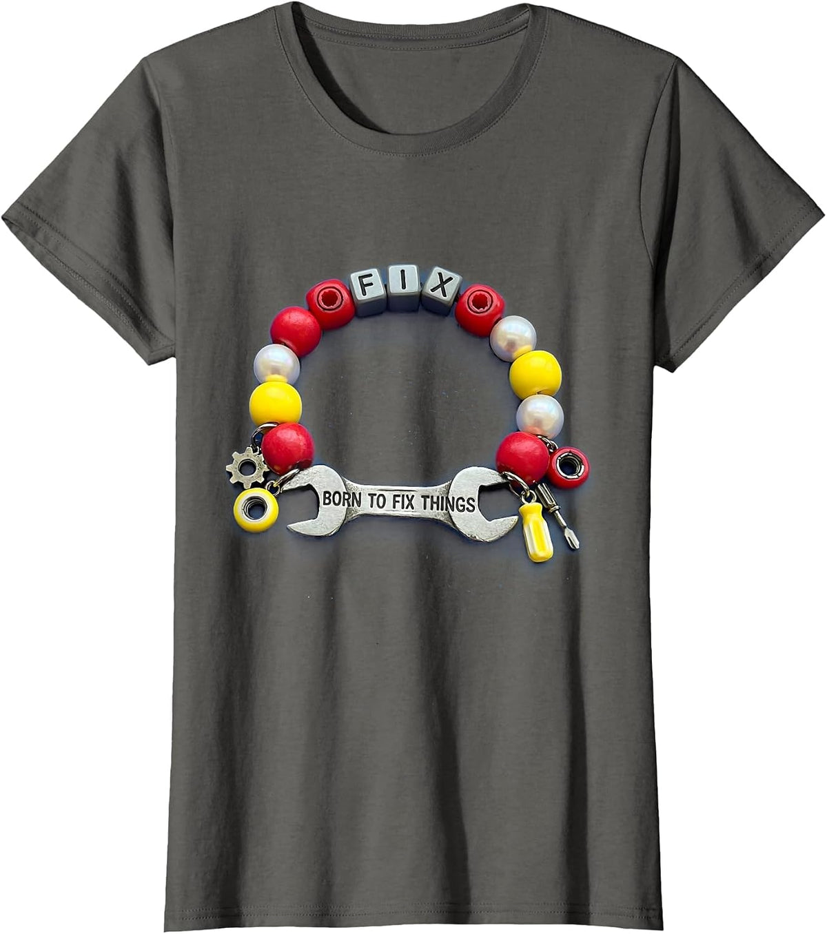 Women's Born to Fix Things Mechanic Graphic Design T-Shirt - Asphalt Grey
