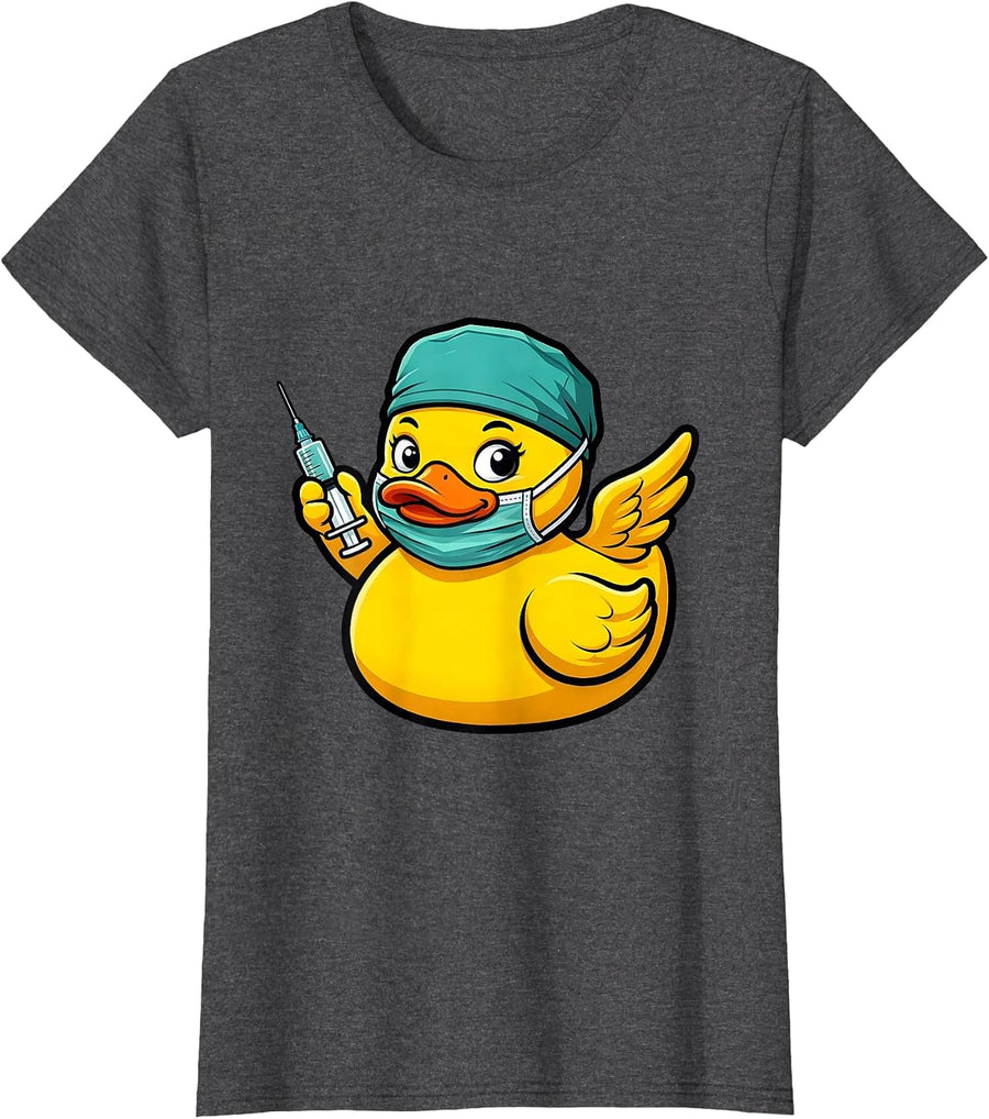 Women's Funny Rubber Duck Operating Room Nurse T-Shirt - Dark Heather Grey