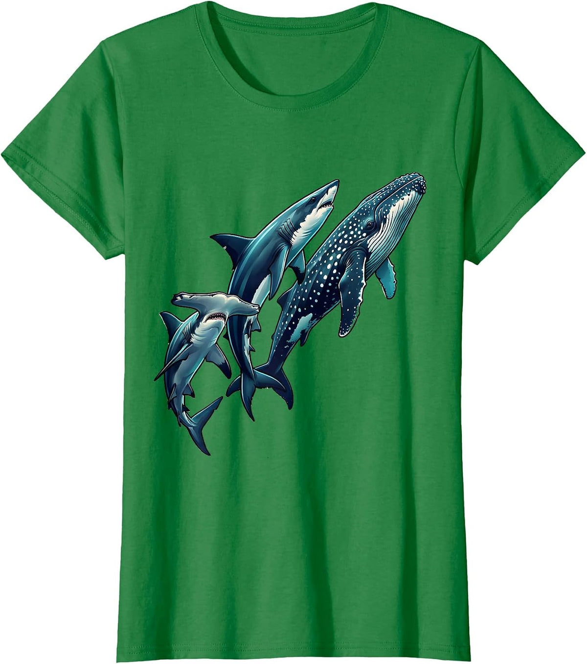 Women's Shark Leaping Marine Animal Lover Ocean Enthusiast Gift T-Shirt - Kelly Green