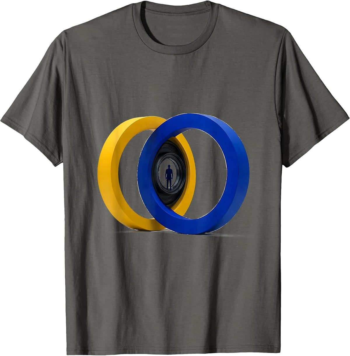 Men's Yellow and Blue Open Rings Down Syndrome Awareness Support T-Shirt - Asphalt Grey
