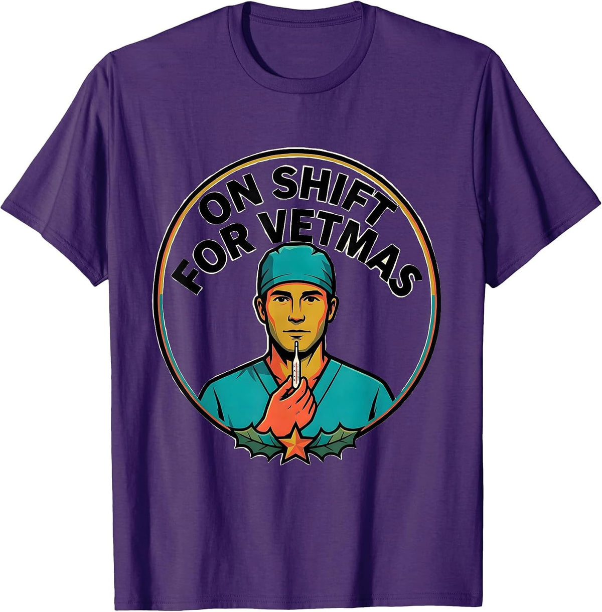 Men's On Shift For Vetmas Funny Veterinarian Vet Tech Christmas T-Shirt - Purple