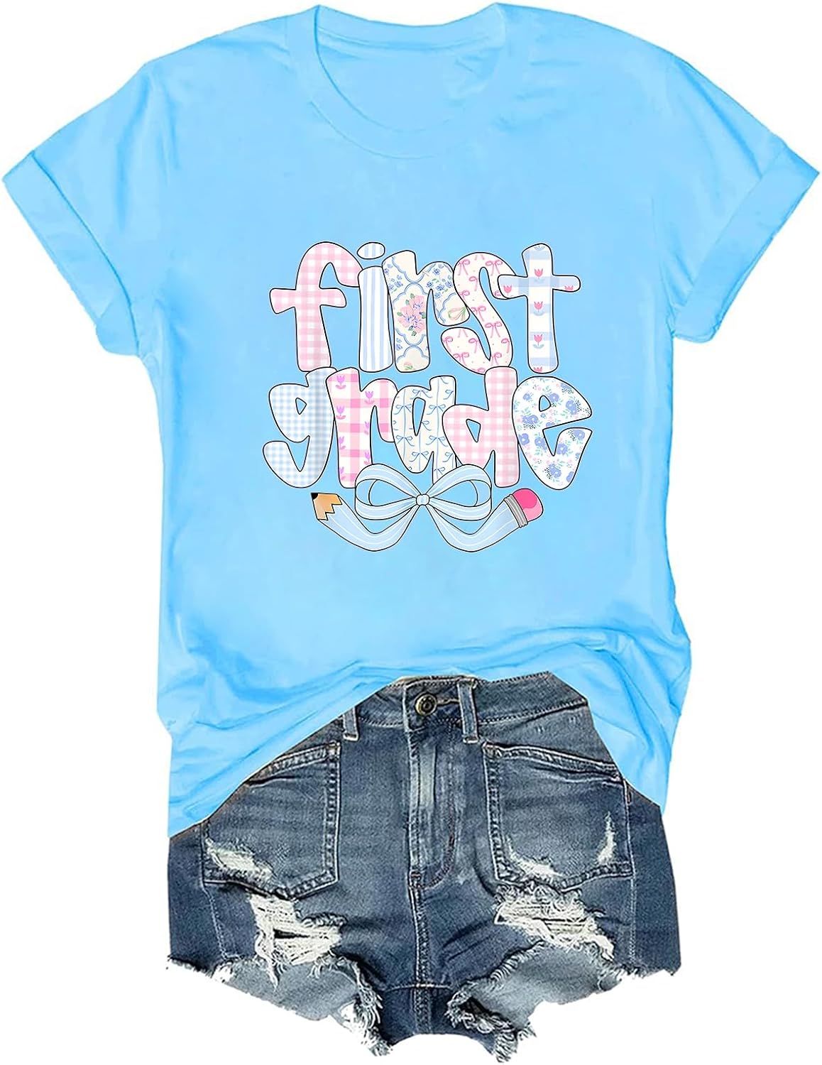 First Grade Shirt Back to School T-Shirt Teacher Life Tee - Sky Blue