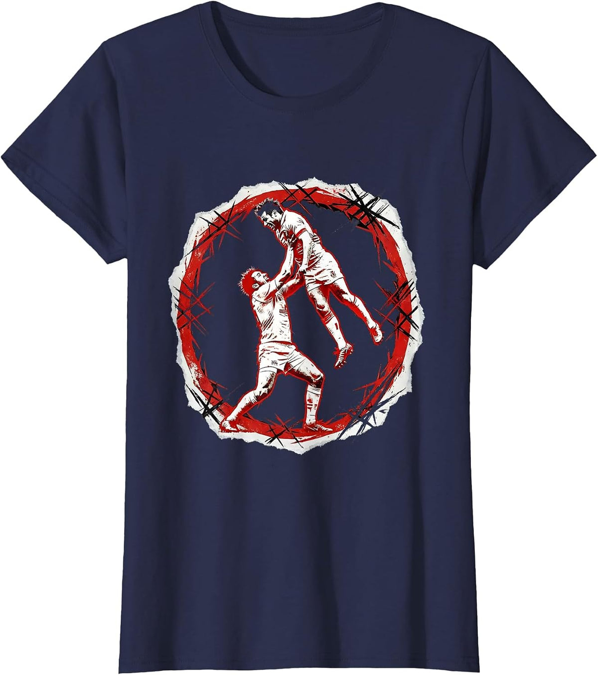 Women's Rugby Lineout Lift Graphic Illustration T-Shirt - Navy Blue