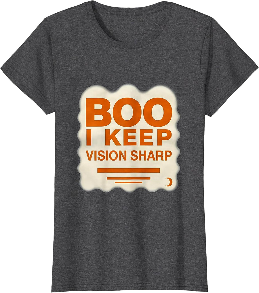 Women's Boo I Keep Vision Sharp Funny Optometrist Halloween Eye T-Shirt - Dark Heather Grey