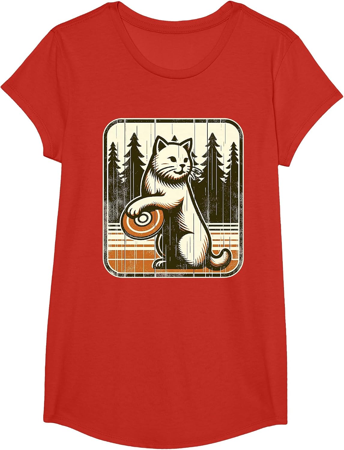 Disc Golfer Cat Disc Golf Player T-Shirt - Girls Red