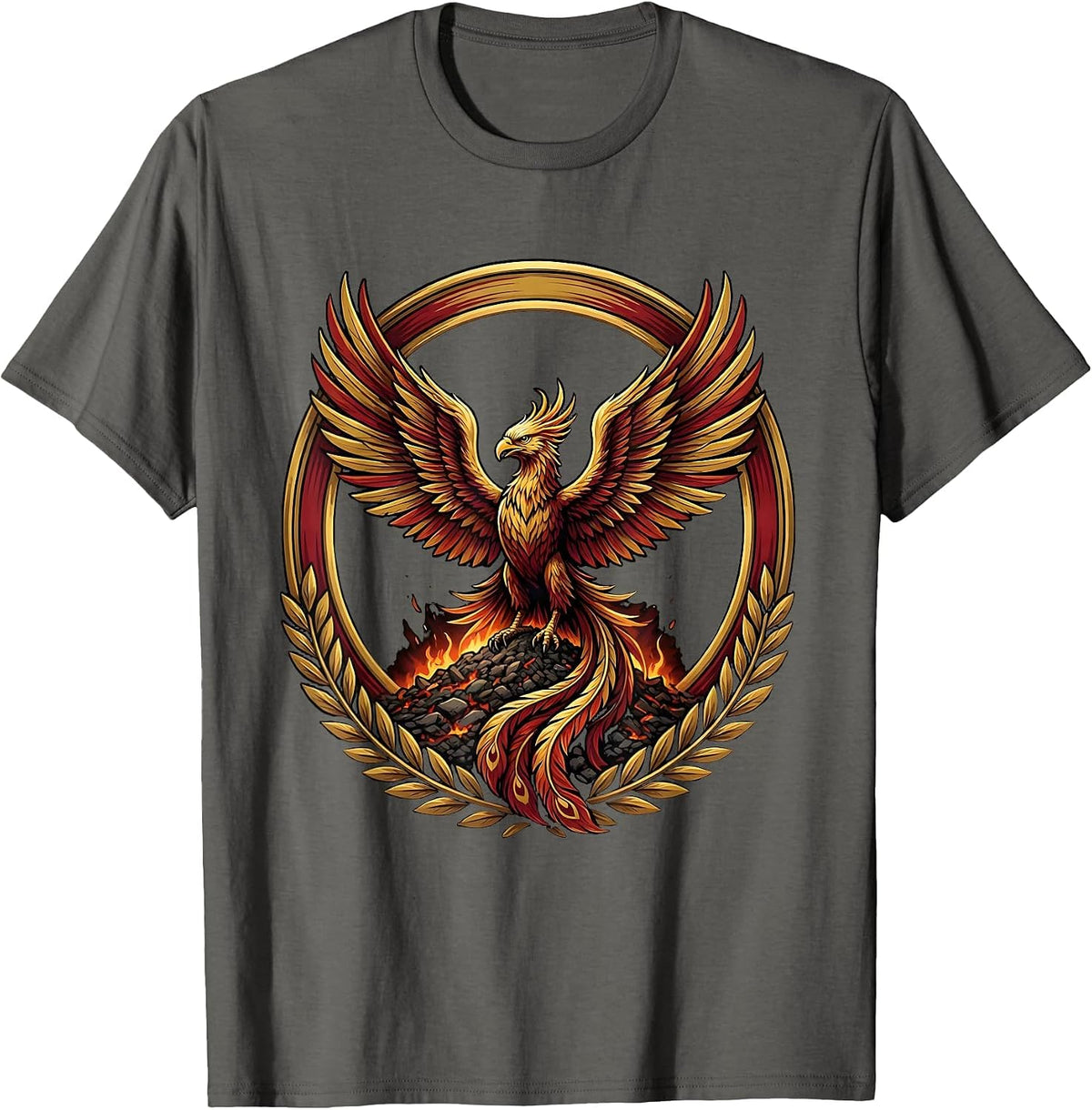 21st Birthday Phoenix Rising Golden Ashes Design T-Shirt - Asphalt Grey