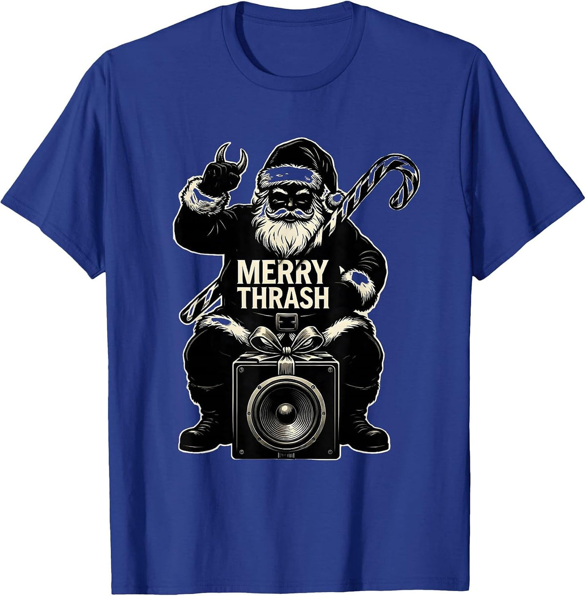 Merry Thrash Heavy Metal Santa Parody Rocker Christmas T-Shirt - Royal Blue