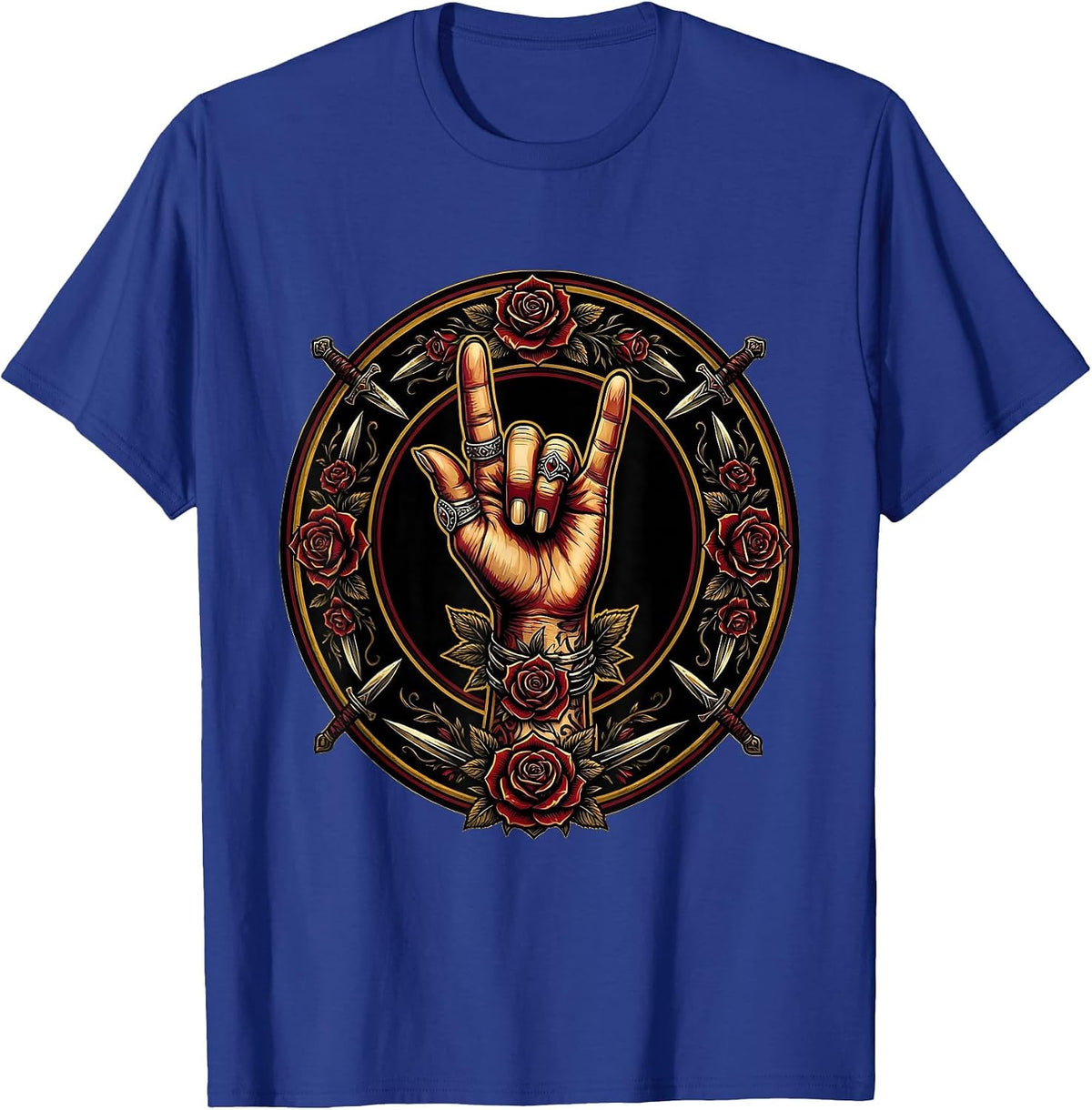 Rock On Devil Horns Hand Sign Illustration T-Shirt - Royal Blue
